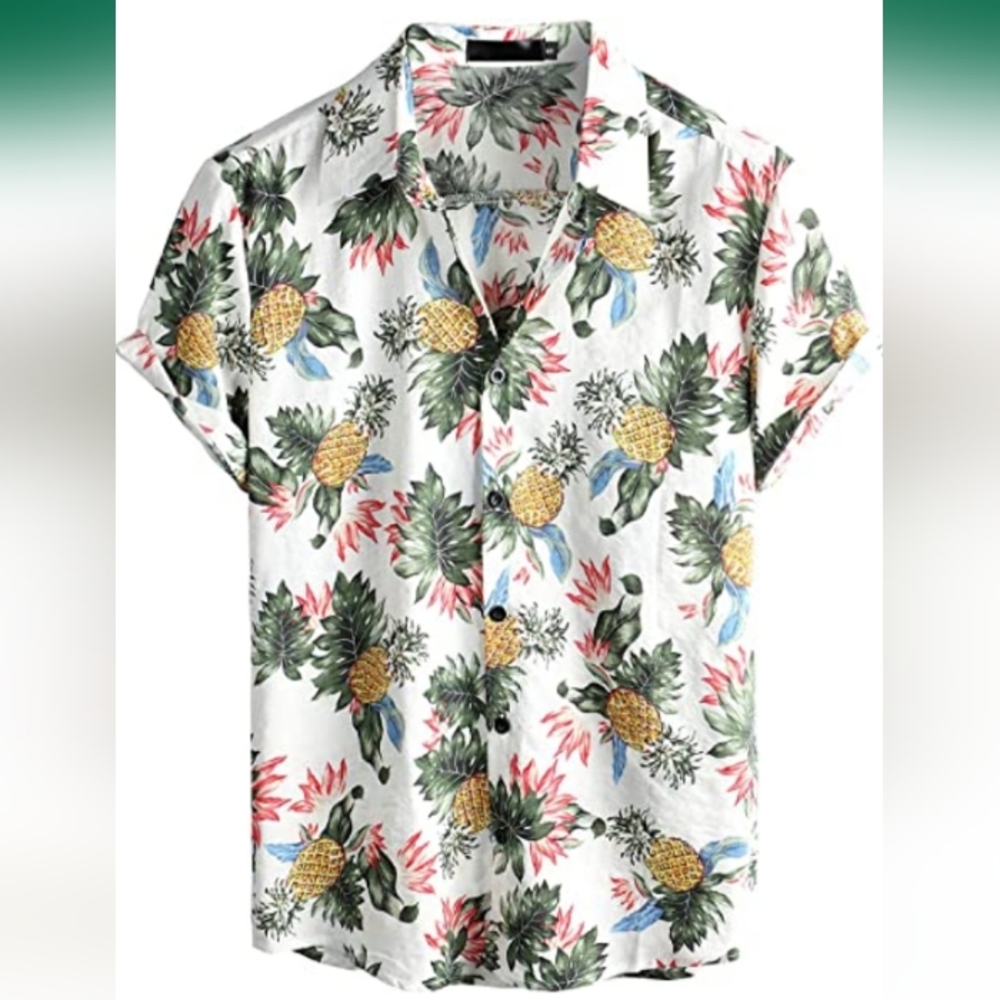 NWOT NATPAVE Mens Floral Hawaiian Shirts Short Sleeve Button Down Beach Shirts